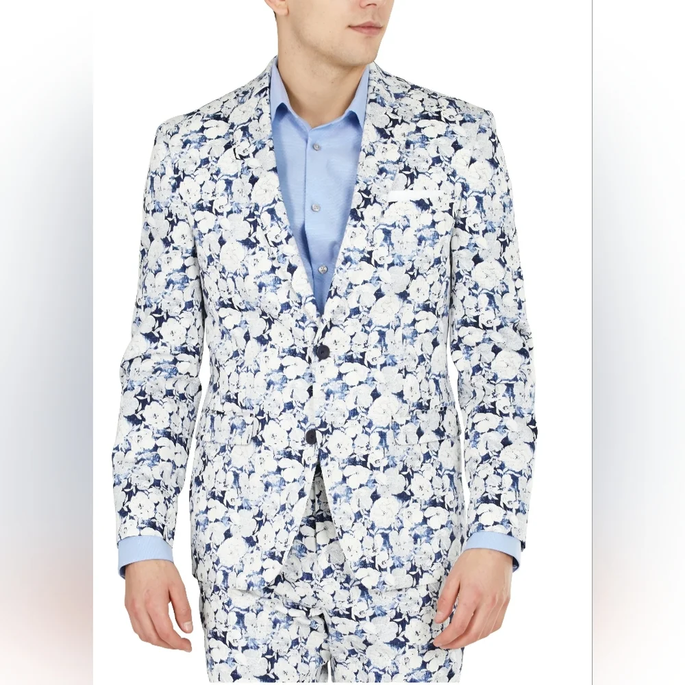 BAR III Mens Navy Single Breasted Floral Blazer Sport Coat Size 42R NWT BZ-3208